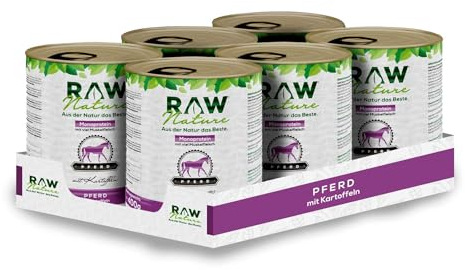 RAW Nature - Pferd Pur 6x800g - Mit Kartoffeln - Nassfutter für Hunde - Hoher Fleischanteil - Monoprotein - Alleinfuttermittel - Getreidefreies Hundefutter (6er Pack)