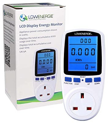 LOWENERGIE UK Plug-in Power Meter Energy Monitor AC 240V 13A Max with backlit LCD Display for Power Consumption Cost Meter Watt Voltage Amp Calculator Analyzer (1 PACK)