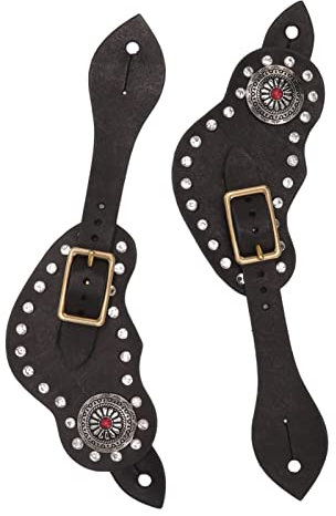 Fockety Sporenriemen, 9.8in Rindsleder Strass Robuste Langlebige Metallschließe Einstellbare Länge Western Sporenriemen Western Vintage Style Sporenriemen Western Womens