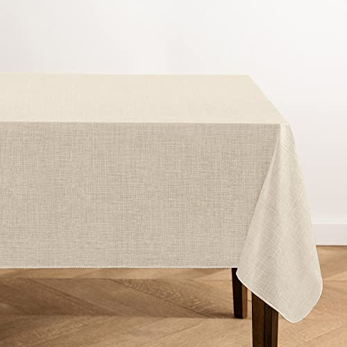 Elrene Home Fashions Monterey Mantel de Vinilo Resistente al Agua y a Las Manchas con Respaldo de Franela, 60 x 120 Pulgadas, Rectangular, Marfil