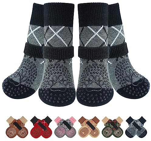BEAUTYZOO 6PCS Dog Socks to Prevent Licking Paws, Anti Slip Dog Shoes for Hot Pavement Hardwood Floors, Traction Control Toe Grips Boots & Paw Protectors for Small Medium Large Senior Dogs, Grey SM