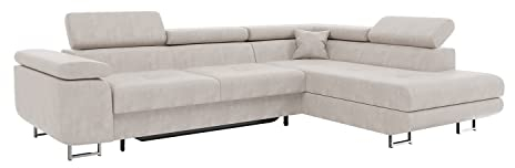 MEBLINI Schlafcouch mit Bettkasten - Ecksofa mit Schlaffunktion - Sofa mit Relaxfunktion und Kopfstützen - Couch L-Form - Eckcouch - Wohnlandschaft - Carl - 272x202x63cm Rechts - Beige Samt