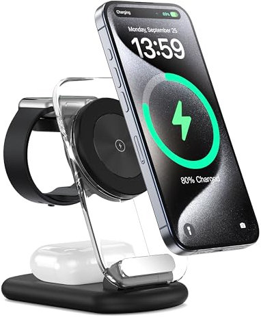 Mag-Safe Ladegerät iPhone, 3 in 1 Wireless Charger induktive magnetisches kabelloses ladestation für iPhone 16/15/14/13/12 Plus/Pro Max Apple Watch 10 9 8 SE 7 6 5 4 3, Airpods 2/3/Pro