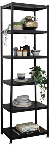 shelfr Industrial Design Metallregal Schwarz Stehend - 61x41x210 Standregal - 6 Ebenen Wandregal Schwerlast Regal - Wohnzimmerregal Modern - Küchenregal Schwarz Badregal Bücherregal Raumteiler Metall
