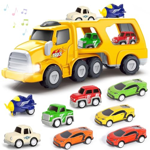 RDDAIPE 9 en 1 Camiones de Juguete con Luces y Sonidos para Niños y Niñas 3-10 Años - Regalo
