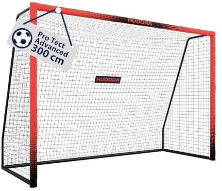 HUDORA Fotbollsmål Pro Tect Advanced – fotbollsmål för utomhus med nät och väderbeständig hölje för barn/vuxna – enkel montering i trädgården – målvägg med blixtlås och kardborrfästen
