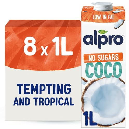 Alpro No Sugars Coconut Drink 8 x 1L Cartons, Gluten Free Plant-Based Dairy Alternative, Unsweetened Coconut Beverage with Calcium & Vitamin D, Lactose-Free Vegan Drink, Shelf-Stable
