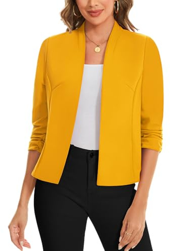 Womens Open Front Cardigan Casual Business Suits Jackets Blazers, Yellow XL