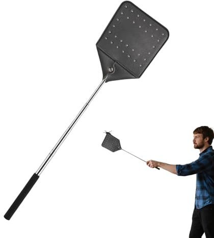 Tape Mouches | Tapette À Mouches Rétractable en Cuir pour Intérieur,Raquette Électrique Rétractable avec Manche Métallique pour Attraper Mouches Abeilles Araignées À La Maison