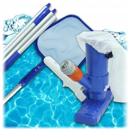 KRUMAD Pool Reinigungsset, Hand Poolsauger, Pool Kescher & Teleskopstange zum Klemmen, Effizient Pool Zubehör für Pool Reinigung, Teiche & Whirlpools, Poolreinigung Leicht Gemacht