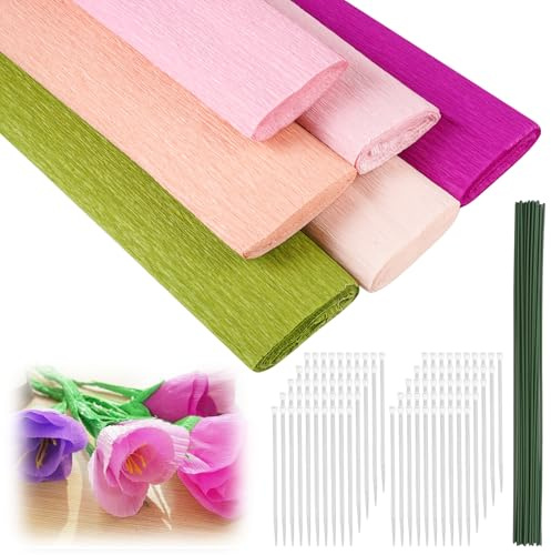 6 Rollos De Papel Crepe Colores, 25 x 250 cm Crep Flores De Papel Crepé Multicolor con Alambre de Flores, Para Manualidades Florales Diy, Fiestas De CumpleañOs, Bodas, Adornos Para Festivales