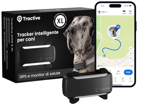 Tractive GPS Cane Intelligente XL | Edizione 2026 | Localizzazione GPS in Tempo Reale | Notifiche Antifuga e Avvisi di Salute | Monitoraggio dei Parametri Vitali | Batteria a Lunga Durata (Nero)