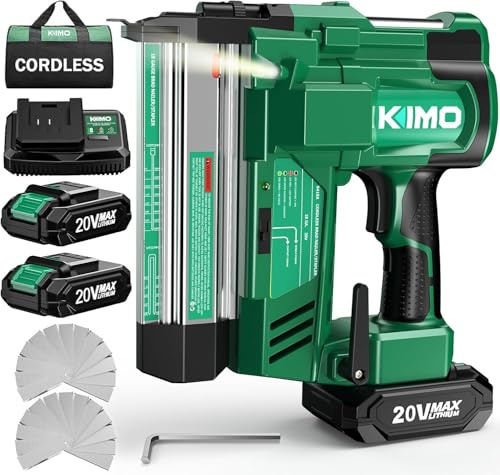 KIMO 2 Brad Nailer Cordless 18 Gauge w/ 20V Battery 2.0Ah X 2, 1000pcs Nails and Staples, 2 Firing Modes,180 Nails/min, Adjustable Nailing Depth, 2 in 1 Cordless Nail Gun and Stapler for DIY Project