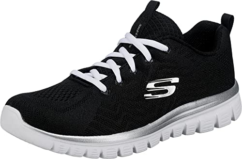 Skechers Femme Graceful-Get Connected Baskets, Noir Mesh Blanc Trim, 40 EU