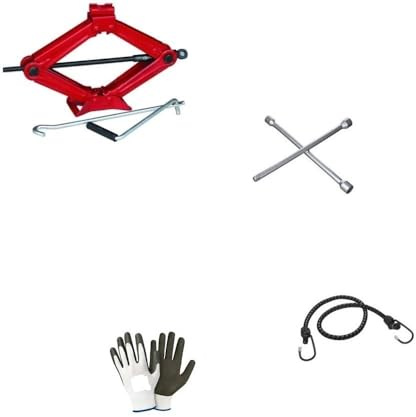 COMPATIBILE CON FIAT DOBLÒ KIT EMERGENZA AUTO CRIC A PANTOGRAFO CON BASE IN ACCIAIO E CHIAVE GIREVOLE + CHIAVE A CROCE PER SVITARE BULLONI CRICK PER SOLLEVAMENTO GOMME UNIVERSALE