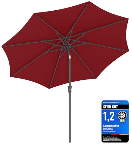 SONGMICS Sombrilla de Jardín 300 cm, UPF 50+, Parasol, 30°de Inclinación en dos Direcciones, con Manivela, para Patio, Terraza, Balcón, Piscina, sin Base, Rojo GPU30RD