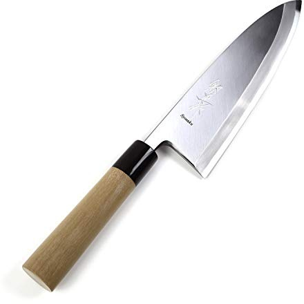 Syosaku Japanese Sushi Fillet Chef Knife Shiroko(White Steel)-No.2 D-Shape Magnolia Wood Handle, Deba 8.3-inch (210mm)