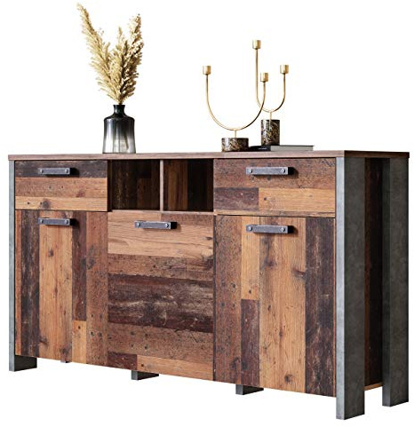 Newfurn Kommode Betonoptik Dunkelgrau Old Wood Sideboard Vintage Industrial - 156,4x86,3x41,6 cm (BxHxT) - Highboard Anrichte - Wohnzimmer Schlafzimmer Flur Esszimmer