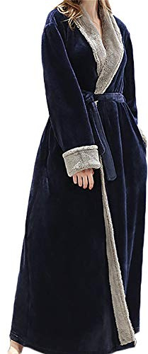 XiinxiGo Accappatoio da Donna Uomo in Morbido Pile Vestaglia Lunga Donna in Pile con Cintura Accappatoio Flanella Invernale,Marina Militare,L