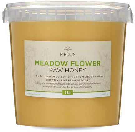 Earthbreath Miele crudo di fiori di prato – 3kg – biologico, puro, non pastorizzato e non filtrato – da singolo appiario – dolcificante naturale per cucinare, caffè, tè, succhi di frutta, cibo