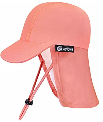 weVSwe Bébé Chapeau De Soleil UPF 50+ Bretelles Réglables Souples Casquette À Rabat Protection Solaire Chapeau De Plage Toute La Journée Casquette D'Été Orange 12-24 Mois