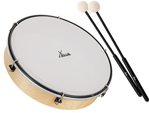 XDrum HTM-10K 10 Handtrommel mit Schlägel Set - Rahmentrommel mit Fell aus Polyester - Stimmbar mit 6 Spannhaken - Holzrahmen aus Ahorn - Ergonomischer Griff - Natur