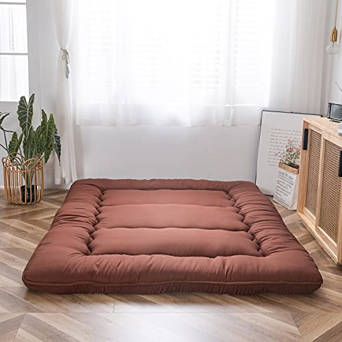 Maxyoyo Futonmadrass, vadderad japansk golvmadrass, kviltad sängmadrass, extra tjock hopfällbar sovdyna, ventilerande golvstol, gästsäng, campingsäng (kaffe, dubbel)
