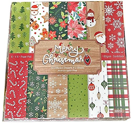 Luxylei Klassiskt julbläckfiskpapper, 24 ark 15 cm (6 tum) scrapbooking mönstered paper pack gör-det-själv pysselpapper papper
