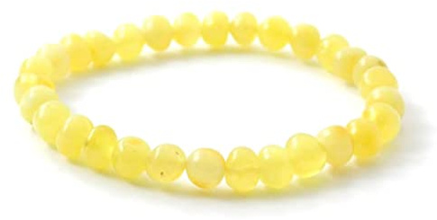 Amber Seven Pulsera de ámbar báltico de ámbar báltico, pulsera de ámbar blanco amarillento, 19 cm, unisex, cuentas de ámbar pulido de 5 a 6 mm, 19 centimeters, Ámbar, Ámbar