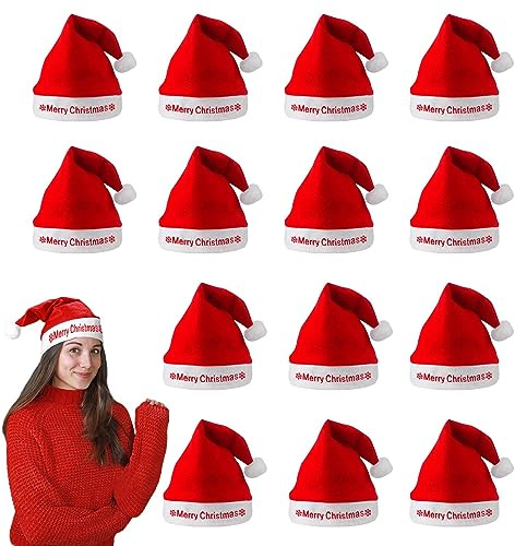 HOOPOE 15 gorros de Papá Noel para adultos, divertidos gorros de Navidad, 40 x 28 cm, gorro de Papá Noel, gorro de Navidad para adultos para fiestas de Navidad, HS-73