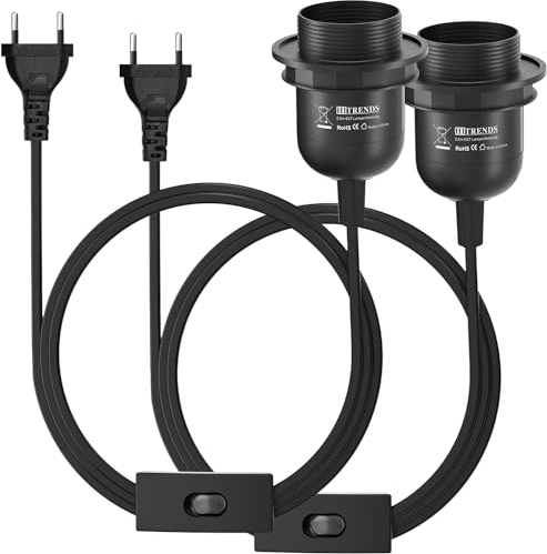 2 Stück E27 Lampenfassung mit Kabel, E27 Fassung mit Schalter und Stecker, Lampenfüße mit 3m Kabel Netzkabel Schraubring für Lampenaufhängung Pendelleuchte Hängeleuchte-Schwarz