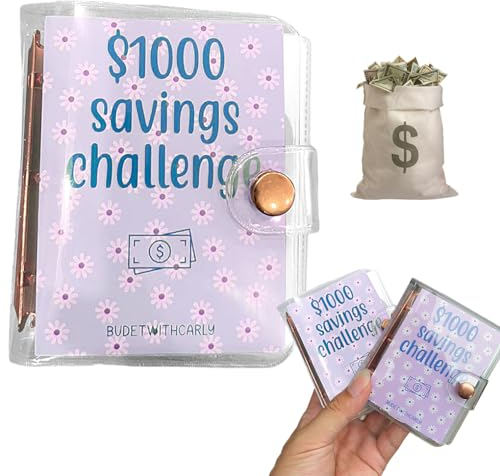 FineInno 1000 Savings Challenge Mini Binder Budget Planner Haushaltsbuch mit Geldumschlägen geld organizer Challenge Buch Reusable Budget Book