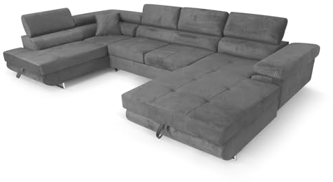 Ecksofa Aller U XXL-Ecksofa mit Schlaffunktion und Zwei Bettkästen in Grau, Linke Seite (Dunkelgrau)
