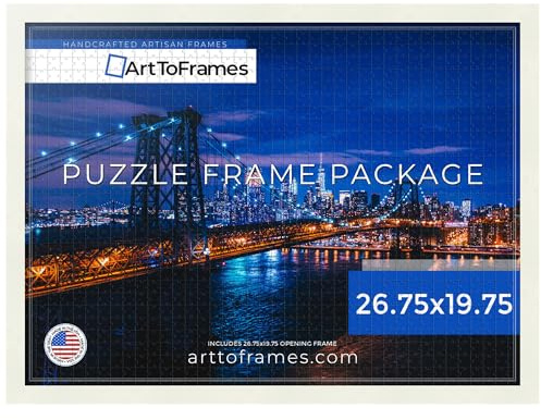 ArtToFrames 26.75x19.75 INCH/68x50 CM White Frame for 1000 Piece Puzzles.This 1.00 Inch Custom Wood Puzzle Frame is White - Comes with Economy Acrylic (Puzzle5138-26.75x19.75)