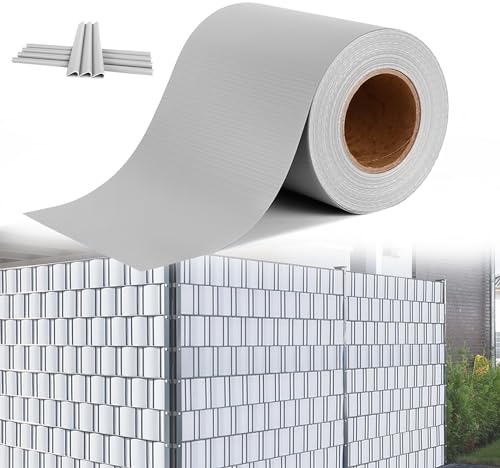 HENGMEI PVC Sichtschutzstreifen Sichtschutz Sichtschutzfolie Doppelstabmatten Zaun 65m x 19 cm mit 30 Stücke Befestigungsclipse Gartenzaun Windschutz für Zaun, Grau