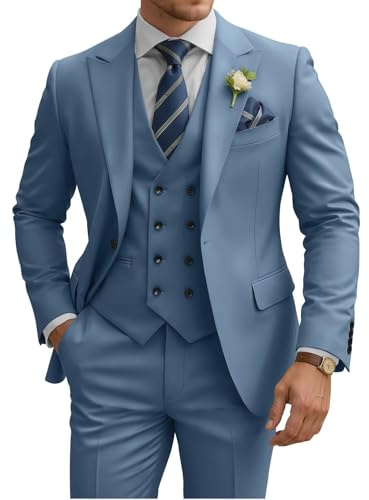 TIJOFA - Completo da Uomo a 3 Pezzi, Slim Fit, Giacca Doppio Petto, Perfetto per Matrimoni. Tuxedo Classico con Un Bottone, Ideale per Eventi Formali, Prom e cene Eleganti., Blu Polvere, XS