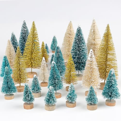 30 Stück Mini-Weihnachtsbäume, Weihnachtsdekoration, künstliche Weihnachtsbäume, Flaschenbürstenbäume mit Holzsockel für Weihnachtstischdekoration, Weihnachtsfeier, Zuhause, Feiertage, Winterbasteln