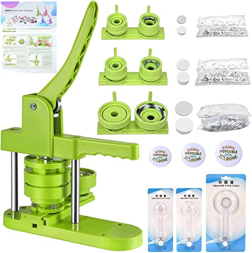 Button Makermaschine für DIY-Buttons mit 300 Kunststoff-Button-Teilen und Kreisschneidern für Party und Geschenke (Grün) VIHBRAI Pin Badge Making Kit