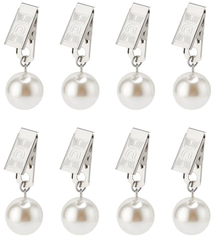 PH PandaHall 8pcs Tablecloth Weights Hangers Pearl Table Cover Weight Clips Table Cloth Weights with Clips Pear Pendant Tablecloth Weights for Picnic Tables Outdoor