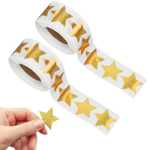 MorLuks 1000 Pièces/2 rouleaux Gommettes Étoiles Autocollants Brillantes Doré, Gommettes Noel enfant, Colorés, Pastilles Autocollantes pour Récompense Enseignant Étudiants Calendrier DIY décoration