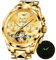 OUPINKE Gold automatische mechanische Armbanduhr für Herren Luxus-Kleid Wolframstahl Leuchtend wasserdicht synthetischer Saphir Diamant Kalender Männer