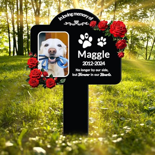 Overket Personalized Dog Grave Marker Outdoor with Photo, Custom Pet Memorial Plaque Stake, Weatherproof Acrylic Dog Headstone for Garden, Grave Site or Memorial Corner, Sympathy Gift for Loss of Dog