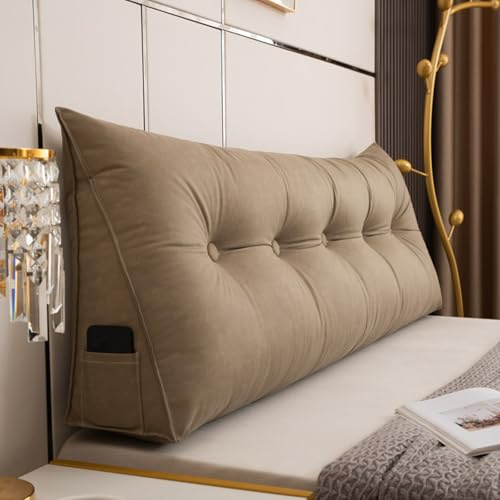 GYCS Almohadas De Cuña Grandes para Cabecera, Almohada De Lectura Triangular para Descanso, Cojín De Apoyo Lumbar, Respaldo De Cintura,Cojin Lumbar,Headboard Pillow,Marrón,200 * 50 * 20cm