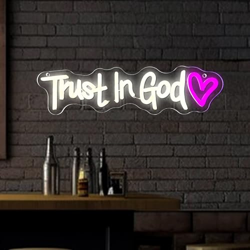 Symone Trust In God Neon Sign, USB Powered Dimmable Spiritual Decor Faith Hope Love Sign LED Neon Light, for Faith Religious Church Prayer Room Living Room Room(15.7 * 3.9 In)