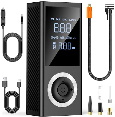 RADCLO Inflador de Neumáticos 150 PSI – Compresor de Aire Portátil e Inalámbrico con Pantalla Digital, Luz LED, Apagado Automático y Batería Recargable 10000 mAh para Coche, Moto y Bicicleta
