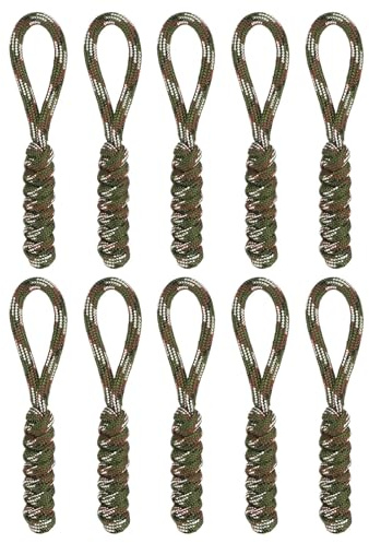 TIXIPEM 10PCS Zipper Pull Replacement Woven Paracord, Dark Green | Pull Tab Extender, Use for Luggage & Backpack & Jacket