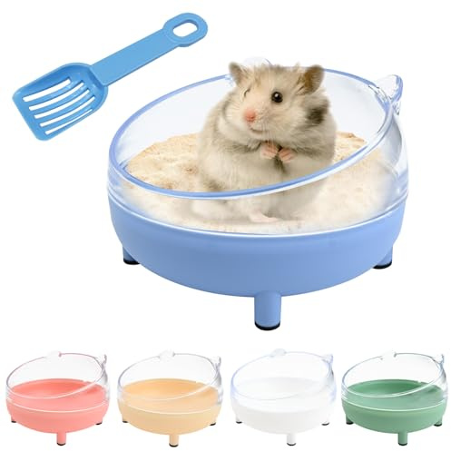 DiiWmme Hamster Sand Bath Container 6.5 Inch Transparent Sandbox Toilet with Sand Shovel for Dwarf Hamsters,Gerbils and Small Pets, Dust-Free Bathing with Rounded Edges (Blue)