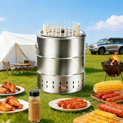 Rökfri kolgrill bärbar grilltunna i rostfritt stål utomhus matlagning och picknick Essential RB-30 perfekt för grillning i trädgården och bakluckor