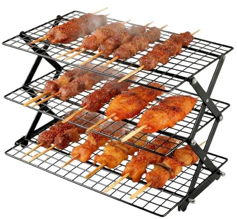 Kensbro 3 våningsgaller, stapelbart, köksgaller, kylgaller, hopfällbart, bakgaller med läckageskydd, justerbart bakgaller i rostfritt stål för matlagning och bakning, stekning och grillning