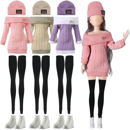 Muorruo 3-en-1 Ensemble de 12 vêtements et Accessoires pour poupées, Costume, Pantalon, Chaussures, Pull, Tenues, poupées Non incluses, pour Filles, Cadeaux de Noël, Couleur 2